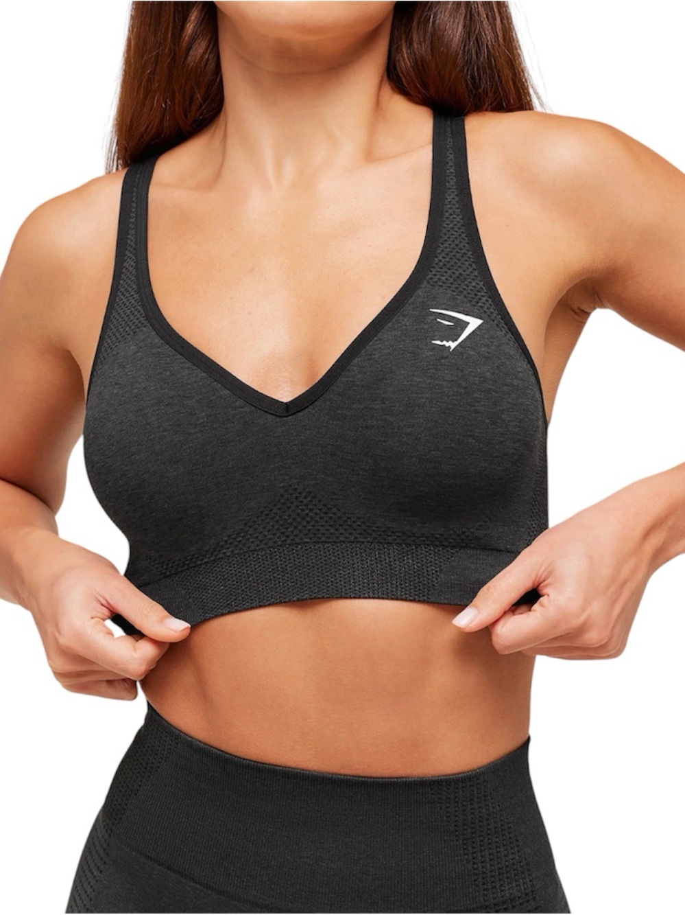Gymshark Vital Seamless V-Neck Sports Bra - Charcoal Marl - Size M